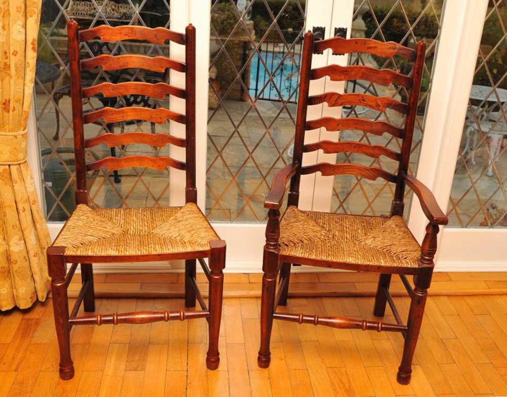 8 Rustic English Oak Ladder Back Chairs Ladderback Antique